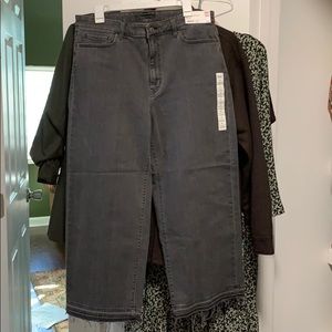 Grey cropped high rise wide fit Uniqlo jeans